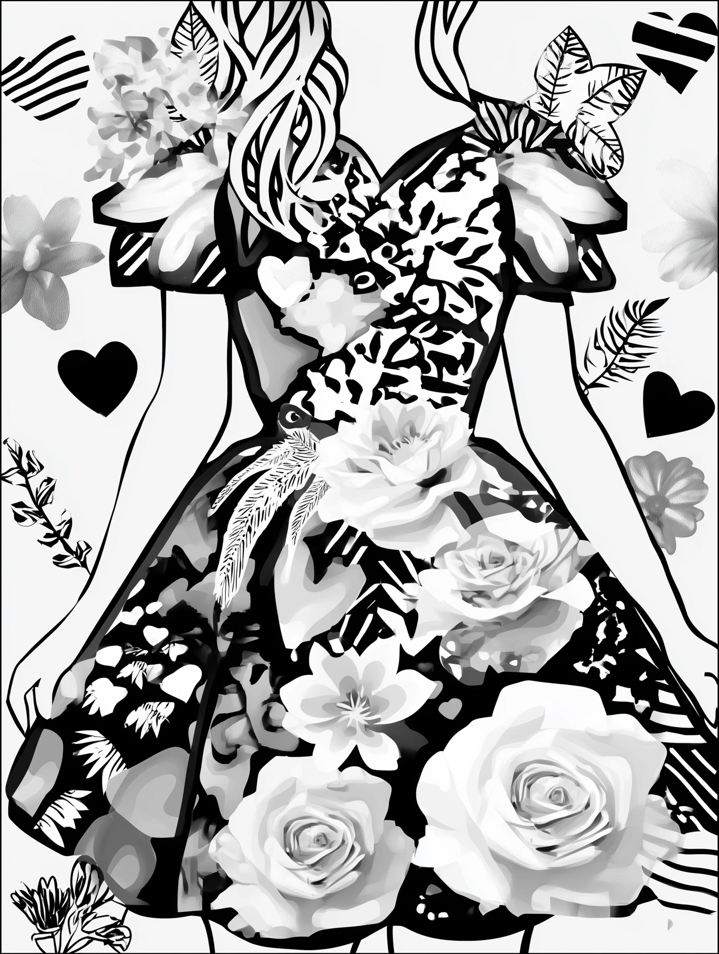 Free printable dress coloring page for adults featuring a fun patterned dress